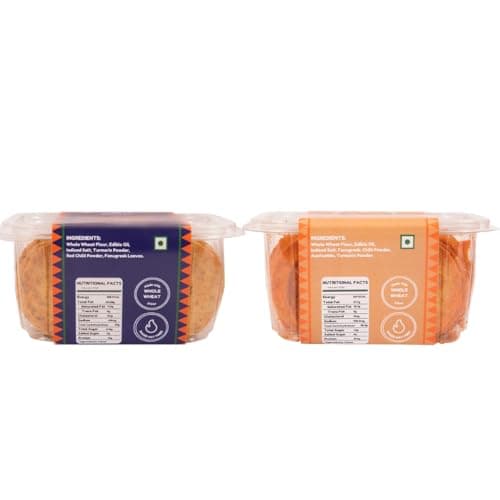 Methi & Achari Mini Khakhra Combo Pack Of 2 by THE ACHAAR LIBRARY | Whole Wheat Crisps | Bite-Sized | (180 grams each, Pack of 2) — image 2