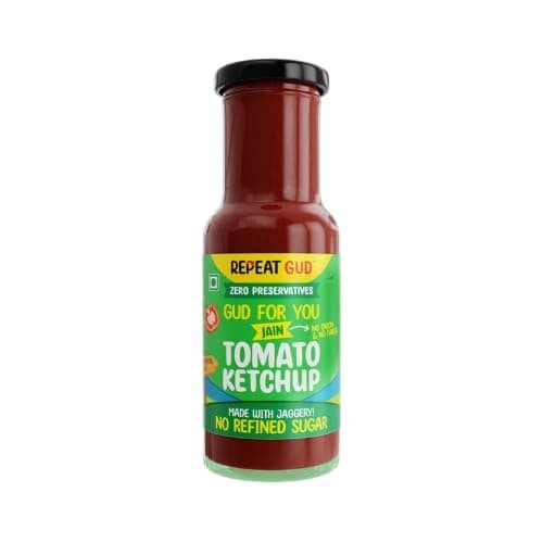 REPEAT GUD Jain Tomato Ketchup | No Garlic, No Onion, Made with Jaggery, 100% Natural Ingredients, No Refined Sugar, No Preservatives, No Chemicals, 100% Vegetarian | 225 gm (Pack of 3) — image 8