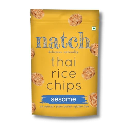 Natch Thai Sticky Rice Chips, Gluten Free, Vegan, Party Family Pack, All Natural Crunchy Crackers (Sesame) 100 Gm