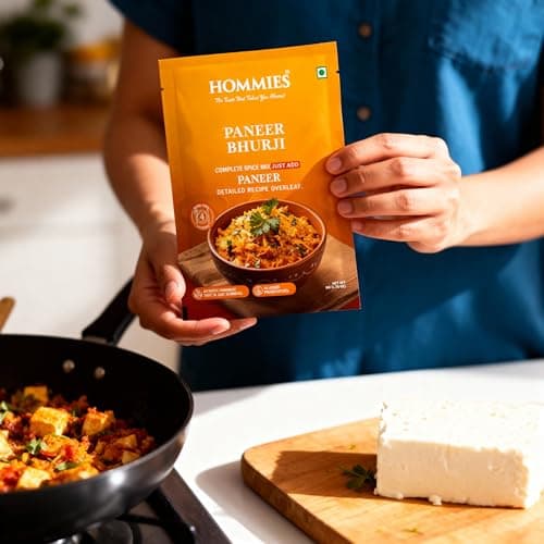 Hommies Paneer Bhurji Curry Spice Mix (Pack of 4) | Paneer Bhurji Masala | Ready to Cook in 15 Mins | Just Add Paneer & Milk | Serves 4 | Made with Cashew Nuts | No Preservatives | 200 g (4 × 50 g) — image 6
