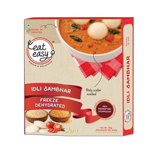 Eat Easy Instant Idli Sambar- 80gm (Pack of 2) | Freeze Dried South Indian Meal | Made with Rice Idli, Urad Dal & Authentic Sambar | Just Add Hot Water