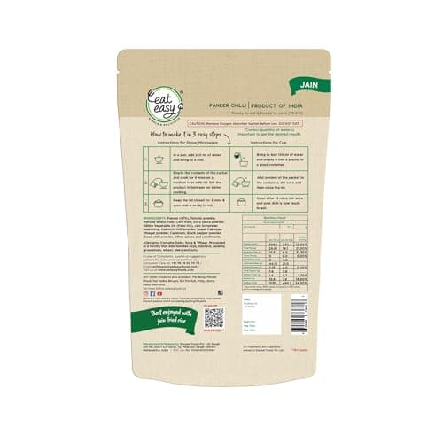 Eat Easy Ready to Eat Jain Paneer Chilli- 95gm (Pack of 2) | Freeze Dried Instant Indo-Chinese Meal | Just Add Hot Water | No Onion No Garlic | Made with Paneer, Capsicum & Jain Schezwan Seasoning — image 2