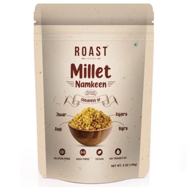 ROAST FOODS Millet Namkeen 140g Pack of 3 | Healthy Wholesome Snack with Nutritious Millets | Vegan, Gluten-Free, High Fibre & Cholesterol-Free | Crunchy Roasted Munch for Tea-Time, Office & Travel
