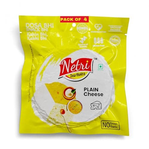 Netri Cheese Dosa Khakhra - 50 gms each, Pack of 4 | Ready to Eat Traditional Khakhra Snacks | Gluten Free Khakhras | Vacuum Packed Khakra Fresh Gujarati Snacks with No Onion & No Garlic | Roasted Dosa Khakhras