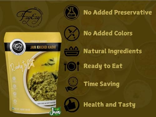 FzyEzy Freeze-Dried Jain Kadhi Khichdi | Instant Ready-to-Eat Meal | Pure Vegetarian | No Onion, No Garlic | Gluten-Free & Preservative-Free | Just Add Hot Water (48g) — image 6