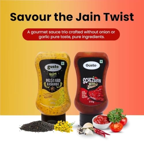 Gusto Foods Jain Sauce Combo | Schezwan Sauce and Mustard Kasundi | Zero Onion and Garlic | Spicy & Tangy | No chopping, grinding | No extra prep needed — image 3