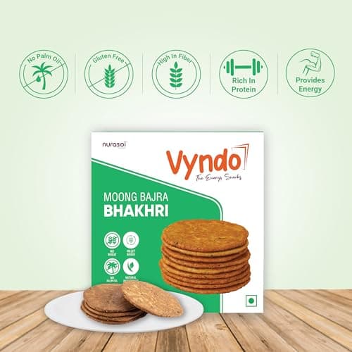 Vyndo All Bhakhri Combo – Pack of 5 (180g Each) | Millet Snacks, Gluten-Free, Healthy Energy Snack for Kids & Adults | Moong Bajra, Masala Ragi, Roasted Ragi, Farali, Jeera — image 6