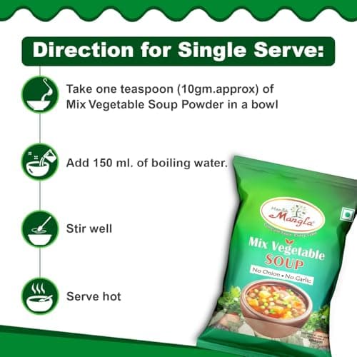Manish Mangla Mix Vegetable Soup 200g | Instant Veg Soup Powder No Onion No Garlic | Healthy Soup Mix | Quick Soup Ready in Minutes | Rich Taste Vegetable Soup Powder — image 4