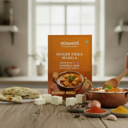 Hommies Dhaba Style Paneer Curry Spice Mix Combo (4 Varieties) | Butter Masala, Makhanwala, Tikka Masala & Tikka Masala Jain | Ready to Cook in 15 Mins | Just Add Paneer & Milk | Shahi Curry with Cashew Nuts | No Preservatives | Pack of 4 (50g Each, Total 200g) (Combo of 4-2) — image 4