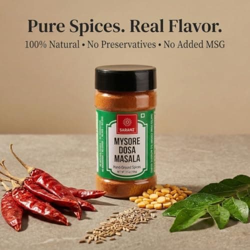 SARANZ Mysore Dosa Masala Indian Spice Instant Dosa Masala Perfect for Cooking, Ready to Use, No Added Colours, Spice Powders and Masalas, Premium Artisanal Spices with Rich & Strong Flavour-100 Grams Bottle — image 4