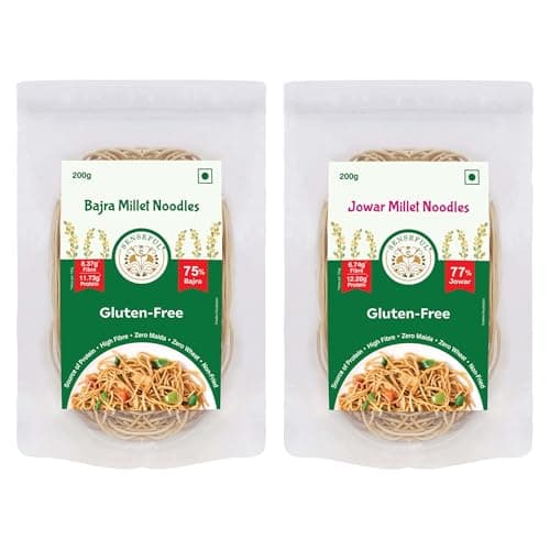 SENSEFUL Bajra + Jowar Millet Noodles Combo of 2 - Gluten-Free (Zero Maida & Zero Wheat), Source of Protein, High Fibre, Low Fat, Low Sugar & Non-Fried - 200 gm each