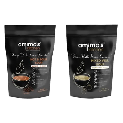 Amima's Kitchen Combo Of Hot & Sour + Mixed Veg. Jain Soup (No Onion No Garlic) - 100 Grams (Pack of 2) | Instant Soup Mix Powder | Ready To Cook | No Artificial Flavour & Colour | Gluten Free | Non GMO | Healthy Soup