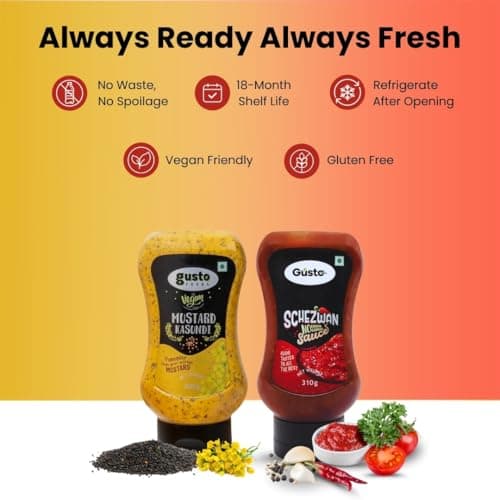 Gusto Foods Jain Sauce Combo | Schezwan Sauce and Mustard Kasundi | Zero Onion and Garlic | Spicy & Tangy | No chopping, grinding | No extra prep needed — image 7