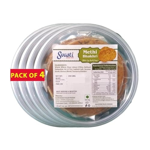 Svasti Dry Whole Wheat Methi Bhakhri Snacks - 200 gms (Pack Of 4) | Roasted Healthy Gujarati Snacks | No Maida | No Artificial Colours | No Onion & No Garlic | Vacuum Packed