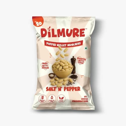 DILMURE No Onion No Garlic Jowar Millet Munchies Combo Pack – Minty Pudina & Salt n Pepper (25G Each) | Roasted Healthy Snacks | No Preservatives, No MSG, No Maltodextrin | Palm Oil Free | Zero Cholesterol, Zero Trans Fat | Gluten-Free Millet Snack (Pack of 10) — image 4