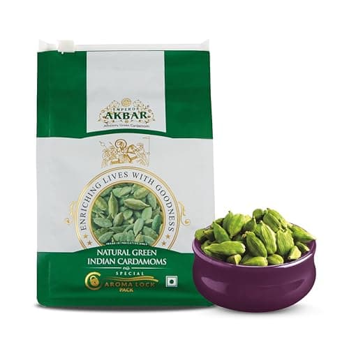 Emperor Akbar Alleppey Whole Green Cardamom 7–8mm | Premium Kerala Elaichi | Long-Lasting Aroma | 100% Natural & Handpicked | Antioxidant-Rich Spice for Tea, Cooking & Desserts | 50g | Pack of 1