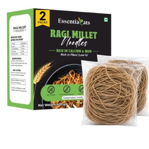 Essentiaeats Ragi Millet Noodles Includes Tastemaker 400g Pack of 2, No Maida Not Fried No Preservatives No MSG Healthy Hakka Noodles Ready to Cook