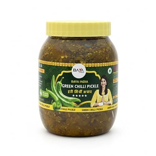 Baya India Homemade Hari Mirchi ka Achar | Authentic Green Chilli Pickle | Teekha Mast | Spicy & Tangy | Sun-Dried Chemical Free | No Vinegar No Garlic & Onion | 700g Plastic Jar — image 2