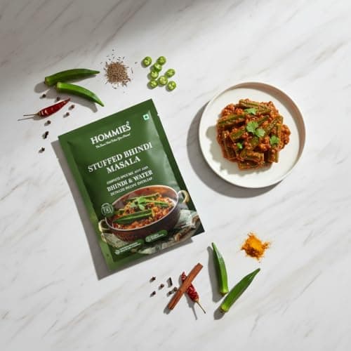 Hommies Stuffed Bhindi Masala Spice Mix | Ready to Cook in Minutes | Just Add Ladyfinger & Water | Serves 4 | Healthy Curry Masala with No Preservatives | Pack of 4 (200g, 50g Each) — image 3
