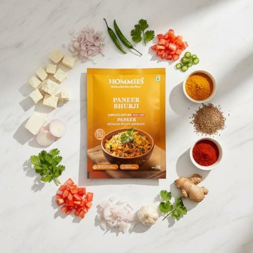 Hommies Paneer Bhurji Curry Spice Mix (Pack of 4) | Paneer Bhurji Masala | Ready to Cook in 15 Mins | Just Add Paneer & Milk | Serves 4 | Made with Cashew Nuts | No Preservatives | 200 g (4 × 50 g) — image 3