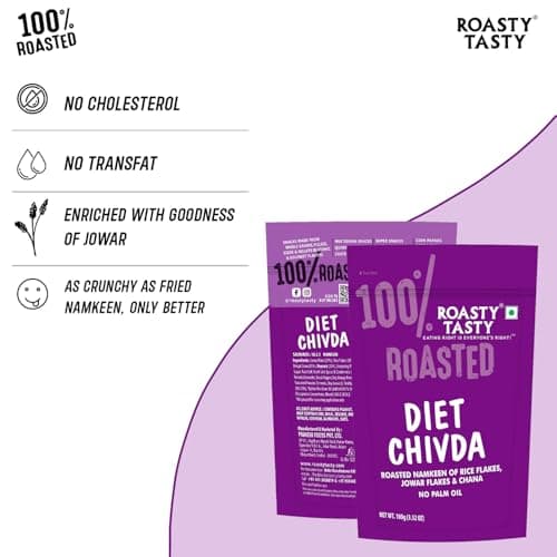 Roasty Tasty Diet Chivda | Gluten-Free Roasted Chiwda with Rice & Jowar Flakes | No Onion No Garlic Millet Namkeen | Light & Crunchy Tea-Time Roasted Non Fried Snack | Low Calorie Palm Oil Free Namkeen | 100g x 4 Packs | Indian Mixture — image 3