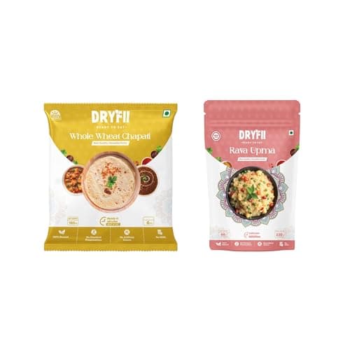 Dryfii Ready-to-Eat Chapati (6 Pcs | 1 Pack) with Jain Upma | No Onion No Garlic Light Meal | Healthy Instant Indian Food | Travel Friendly Breakfast & Lunch Pack | Pure Vegetarian
