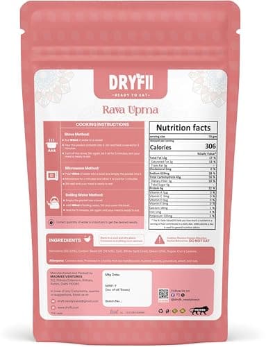 Dryfii Ready-to-Eat Chapati (6 Pcs | 1 Pack) with Jain Upma | No Onion No Garlic Light Meal | Healthy Instant Indian Food | Travel Friendly Breakfast & Lunch Pack | Pure Vegetarian — image 3