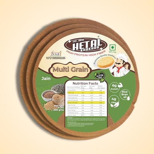Malti Grain Khakhra JAIN | Gluten Free | Crispy| Ready To Eat | High Protein High Fiber| No Palm Oil | 200g Vacuum Pack Of 2