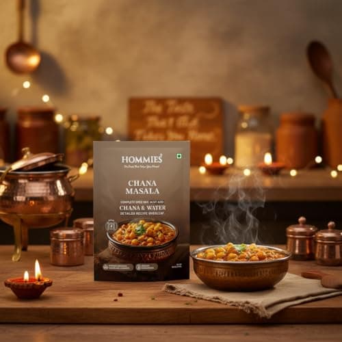Hommies Chana Masala Spice Mix | Ready to Cook in 15 Mins | Authentic Chhole Curry Masala | Just Add Chickpeas & Water | Serves 4 | Made with Cashew Nuts | No Preservatives | Pack of 4 (200g, 50g Each) — image 4