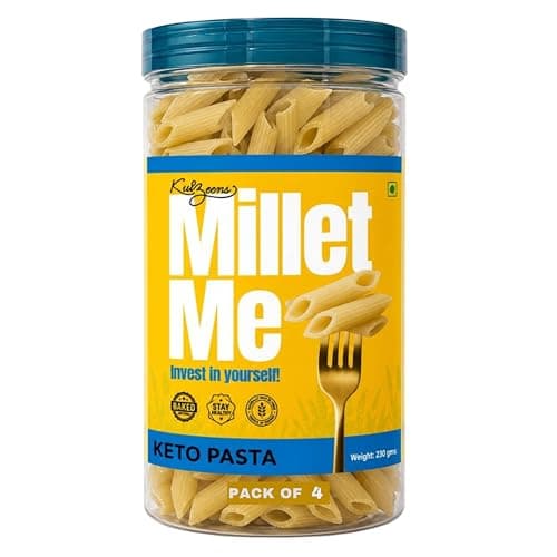 Millet Me by Kuizeens Keto Pasta - 230g (Pack of 4) | Ultra Low Carb & High Protein penne pasta | Diabetic Friendly & Keto Diet Approved | No Added Sugar, Maida-Free & Gluten Free | No Onion No Garlic | Jain-Friendly | Instant Pasta