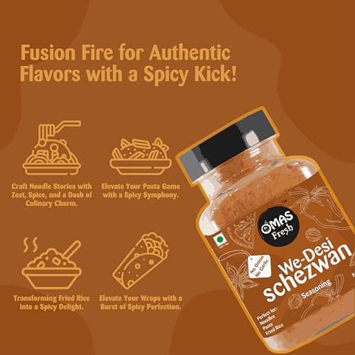 Omas Fresh No Onion No Garlic Noodles Magic Masala & Schezwan Seasoning | 250g × 2 Combo Pack | Spicy Flavour Duo for Noodles, Pasta & Everyday Cooking — image 3