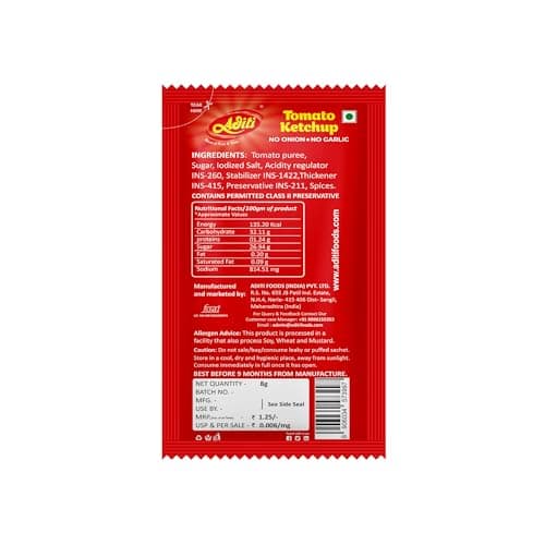 Aditi Tomato Ketchup, No Onion No Garlic, 8g Sachets — image 4