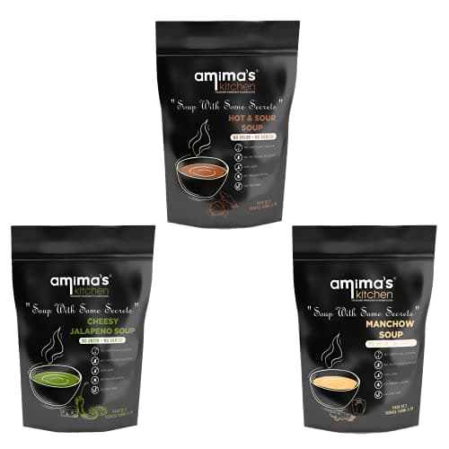 Amima's Kitchen Combo Of Hot & Sour + Cheesy Jalapeno + Manchow Jain Soup (No Onion No Garlic) - 100 Grams (Pack of 3) | Instant Soup Mix Powder | Ready To Cook | No Artificial Flavour & Colour | Gluten Free | Non GMO | Healthy Soup