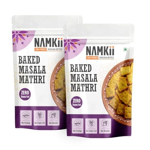 NAMKII Baked Methi Masala Mathri | Baked Not Fried, No Maida, No Palm Oil | Zero Trans Fat, Low Saturated Fat | Healthy Snacks, Mathri, Namkeen | Perfect for tea-time snacking, mid-night cravings, or tiffins | 175 g (Pack of 2)