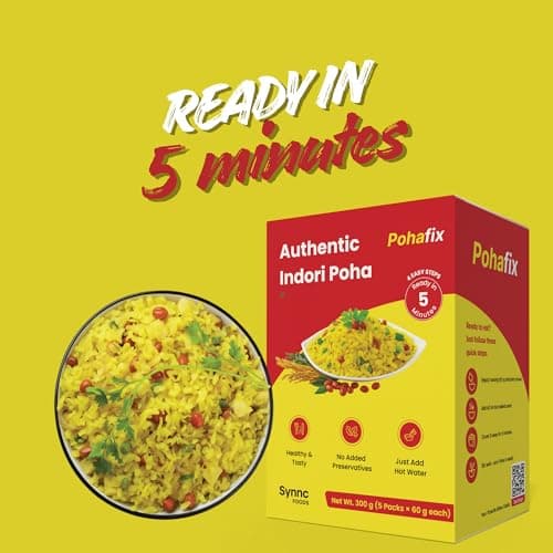 Instant Indori Khatta Mitha Poha 300 gram (60 * 5) With Indori Sev 100 gram (Indori Poha With Sev 100 Gram) — image 3