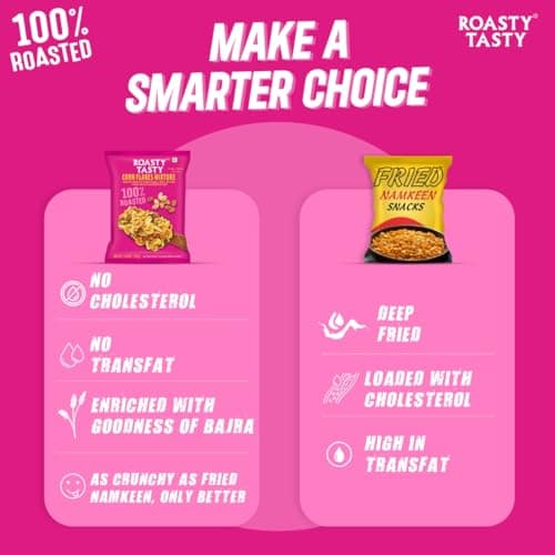 Roasty Tasty Cornflakes Mixture Roasted Namkeen 340g | Palm Oil Free Snack | Replacement of Fried Namkeen & Bhujiya | Ideal Millet Snack | Low Calorie Snacks - No Cholesterol, No Transfat Diet Mixture Millet Snacks Items | Roasted Chivda Cornflakes — image 4