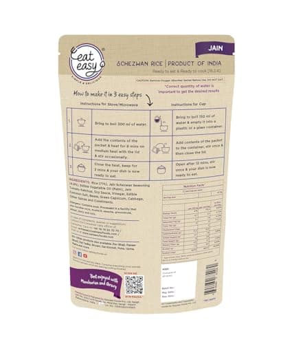 Eat Easy Ready To Eat Jain Rice Combo- Jain Fried Rice & Schezwan Rice (Pack of 2) Each | Just Add Water and Cook | Freeze Dehydrated Instant Rice for Travel, Hostel, Trekking, Camping, Hiking — image 7