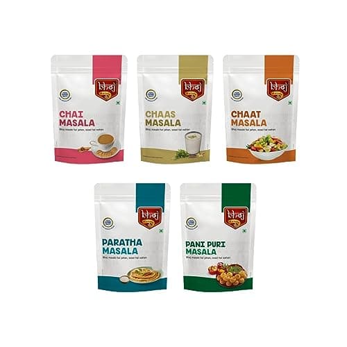 Bhoj Masale Chai, Chaas, Chaat, Paratha And Panipuri Masala Powder Combo Pack 200GM Each, Gross Total 1 KG | Top Up Jain Masale For Kitchen