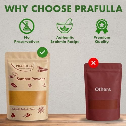 PRAFULLA Sambar Powder, 100g | Premium Quality Traditional Recipe | Authentic Indian Taste | 100% Pure & Vegetarian | No Artificial Colors or Preservatives | Ideal for Daily Home Cooking — image 4