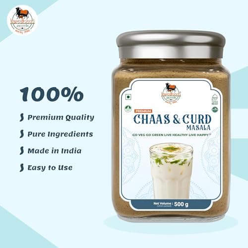 Kamdhenu Gauveda Buttermilk Masala 500g – 100% Natural Chaas & Curd Spice Mix | Traditional Digestive Blend | No Preservatives | FSSAI Certified | Packed in Organic Glass Bottle | Vegan Jain | 500g Chaas Masala | — image 3