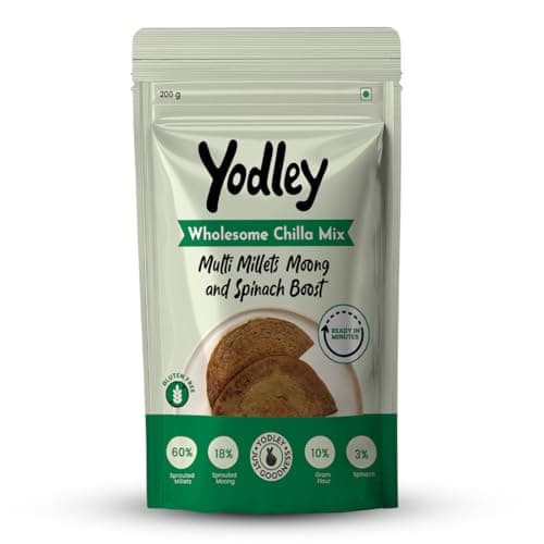 Yodley Multi Millets, Moong & Spinach Boost Wholesome Chilla Mix | High-Protein, Fiber-Rich, Instant Mix | No Preservatives, Healthy Breakfast & Snack (200g, Pack of 1)