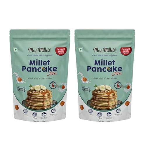 ME & MILLETS Caramel & Vanilla Flavor Millet Pancake Mix (150g X 2) Sweetness Of Jaggery, No Maida, No Wheat, No Preservatives, Vegetarian, Eggless, Healthy Breakfast for Family (Jain Friendly)