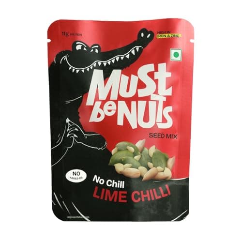 Must Be Nuts No Chill Lime Chilli Seed Mix | Tangy & Spicy Snack | Sunflower, Pumpkin, Watermelon & Sesame Seeds | High Protien Snack | 100% Veg | For On the Go Munch (Pack of 5)