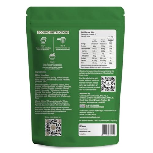 Conscious Food Millet Noodles | 162g | No Preservatives| No Maida | No Msg | No Artificial Colors or Flavors, No Trans Fat & Cholesterol — image 2