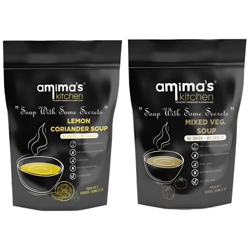 Amima's Kitchen Combo Of Lemon Coriander + Mixed Veg. Jain Soup (No Onion No Garlic) - 100 Grams (Pack of 2) | Instant Soup Mix Powder | Ready To Cook | No Artificial Flavour & Colour | Gluten Free | Non GMO | Healthy Soup