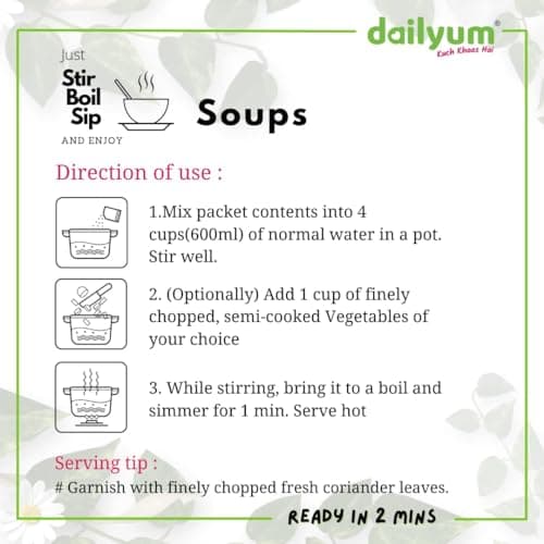 Dailyum Instant Manchow Soup 50g | No Onion No Garlic | Ready To Eat Instant Soup |100% Natural | No MSG | Gluten-free | Serves 4 | Jain | Pack of 5 — image 5