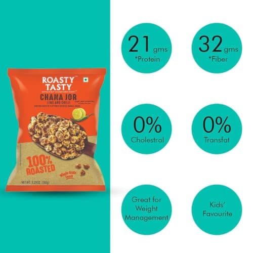 Roasty Tasty Roasted Chana Jor Lime & Chilli Whole Grain Indian Snacks- 200g |No MSG | Zero Cholesterol & Trans Fat | Diet Namkeen | Gluten Free | Ready-to-eat | High in protein | Export Quality | Healthy Snacks — image 4