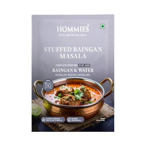 Hommies Stuffed Baingan Bharta Masala Spice Mix | Ready to Cook in 15 Mins | Just Add Eggplant & Water | Serves 4 | Authentic Curry Masala with Groundnut | No Preservatives | Pack of 4 (200g, 50g Each)