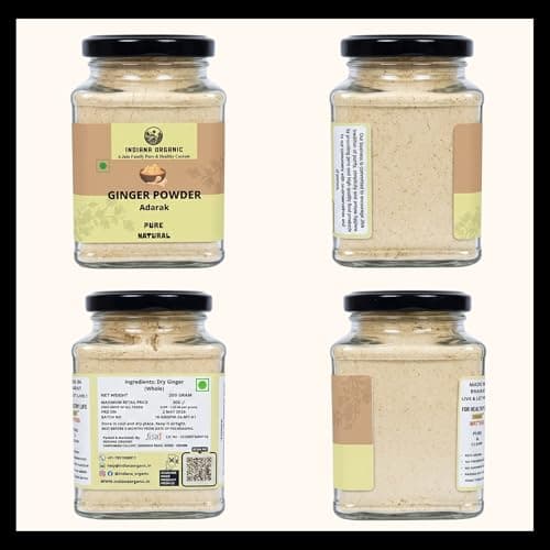 Indiana Organic Pure Ginger Powder (Adarak) 200g | Manually Cleaned Dry Ginger Sonth Masala | Freshly Ground on Order | No Added Preservatives, No Onion No Garlic | Glass Jar Packaging — image 2