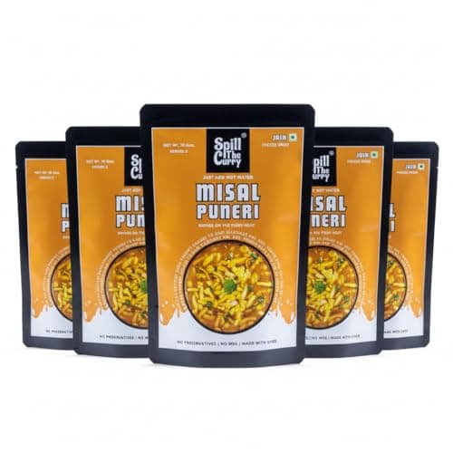 SPILL THE CURRY Puneri Misal Jain Ready to Eat | No Onion No Garlic | Authentic Maharashtrian Misal | Freeze-Dried Instant Meal | Pure Ghee, No Preservatives, MSG-Free | Travel & Hostel Friendly | Combo Pack of 5 (55g Each)